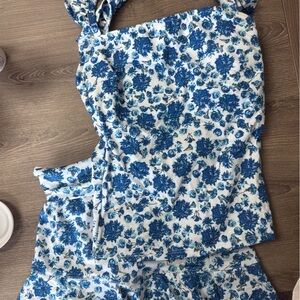 Floral Blue Sleeveless Top and Skirt Set